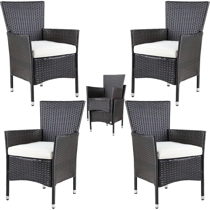 Casaria Gartenstuhl, Polyrattan 4er Set Stapelbar 7cm Auflagen 160kg Belastbarkeit