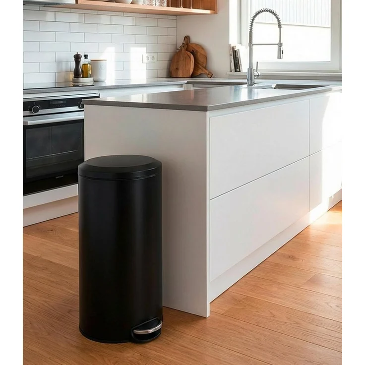 Home4You Mülleimer Treteimer, 30 Liter, Schwarz matt, Edelstahl, satiniert, mit Softclose-Funktion – Bild 2