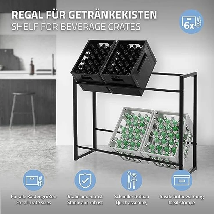 ML-DESIGN Standregal Getränkekistenregal Kistenhalter Kistenregal Getränkeregal für Kisten, 1-tlg, Kastenständer für 6 Kisten stabiles Standregal freistehend Stahl – Bild 5