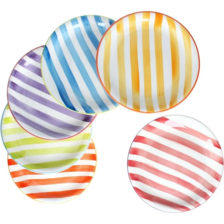 MamboCat Speiseteller Summer Stripes 6er Set Speiseteller Steingut Essteller bunte Streifen – Bild 5