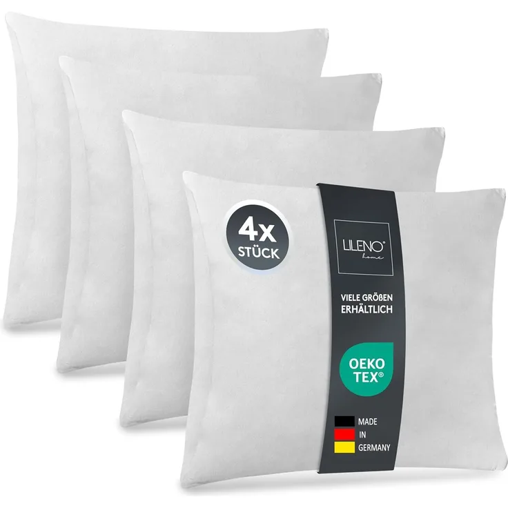 LILENO HOME 4er Set Kissenfüllung 40x40 cm - 40°C waschbares Innenkissen geeignet für Allergiker - Polyester Kisseninlet als Couchkissen, Sofa Kissen, Cocktailkissen und Kopfkissen