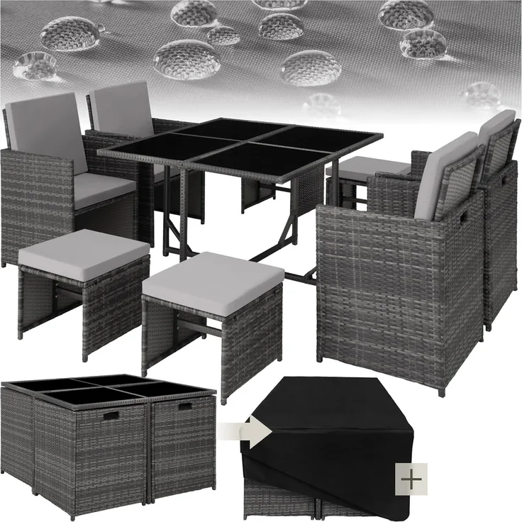 tectake Sitzgruppe Rattan Sitzgruppe, (Set, 9-tlg), für 4 bis 8 Personen