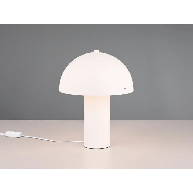 LED Tischleuchte aus Metall Weiß, Lampenschirm mit Dekorstanzung, Höhe 33 cm – Bild 3