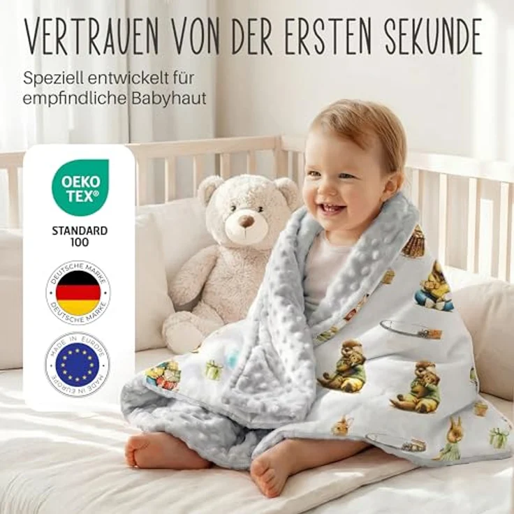 LULANDO Babydecke Kuscheldecke Krabbeldecke aus 100% Baumwolle, antiallergisch, Standard 100 von Oeko-Tex, hergestellt in der EU,(100x75 cm). Kuschelige Lieblingsdecke für Ihr Baby. – Bild 3