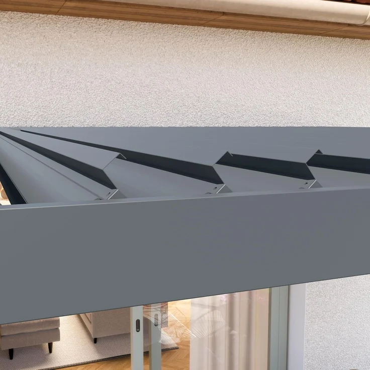 PRIMEYARD Terrassenüberdachung 3x4 m Aluminium-Pfosten mit Lamellendach aus Stahl anthrazitfarbene Anbau-Pergola – Bild 9