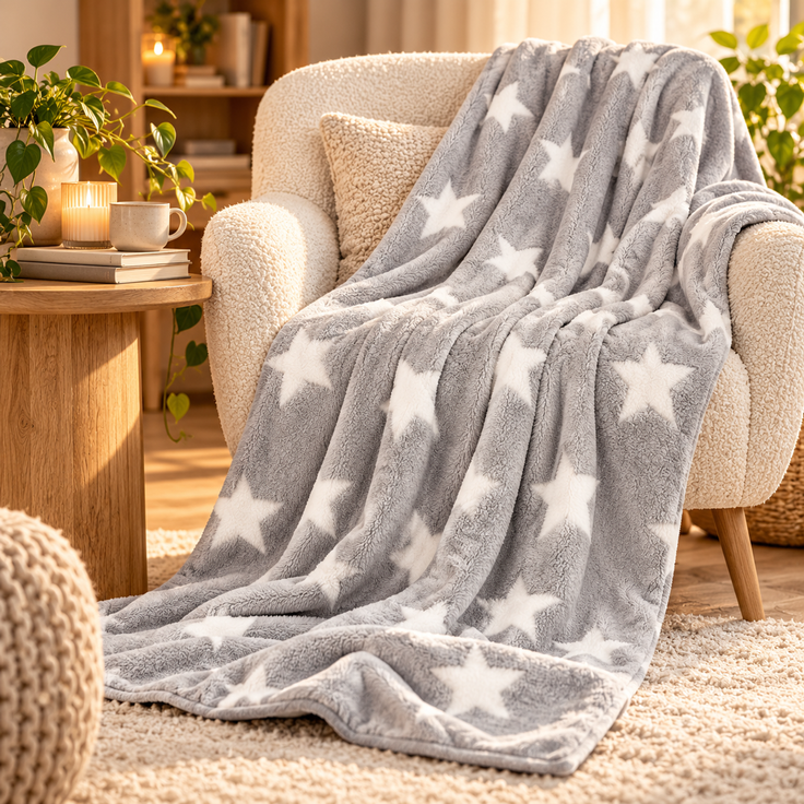 Kuscheldecke mit Sternen Hellgrau 180x220 cm – Bild 6