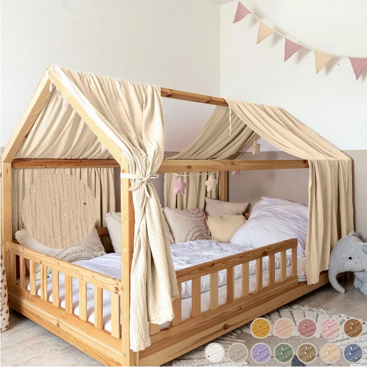 lilimaus Betthimmel Hausbett Himmel Gold aus Musselin - 2er-Set für Kinderbett (1-tlg), 2 Stoffbahnen mit feinen Goldapplikationen - schnell montiert – Bild 1