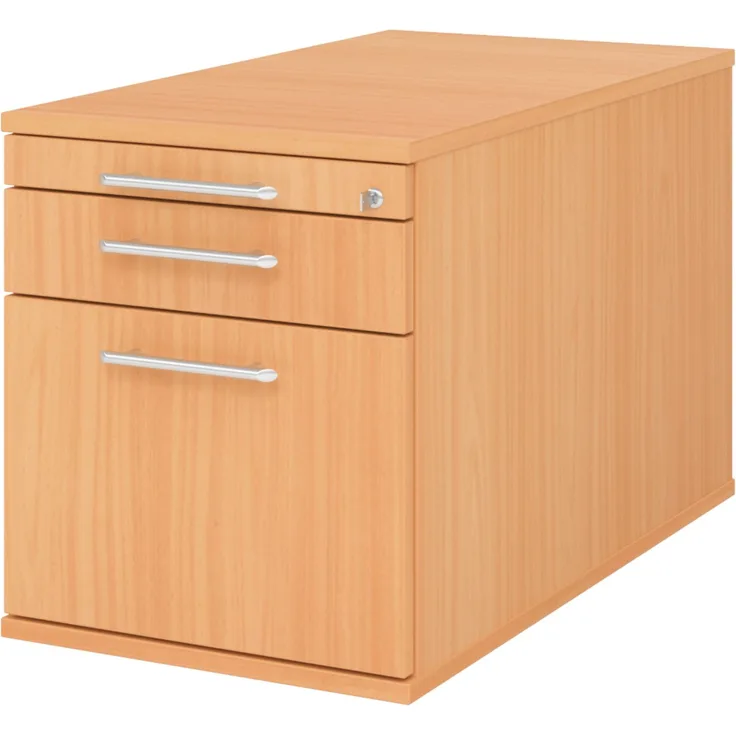 bümö Rollcontainer mit Hängeregister für Hängeordner, Container abschließbar in Buche - Rollwagen mit Hängeregistratur als Schreibtisch Unterschrank od. Bürocontainer m. Relinggriffe, TC20-6-6-RE