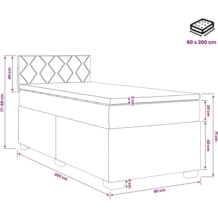 vidaXL Boxspringbett mit Matratze Schwarz 80 x 200 cm Samt 3450610 – Bild 11