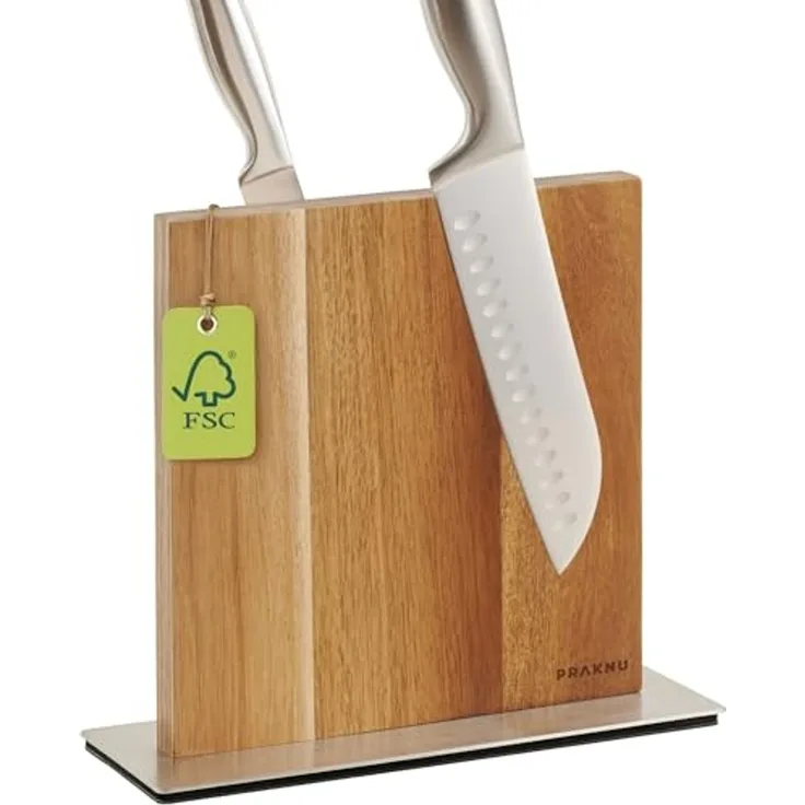 Praknu Magnet-Messerblock Messerblock magnetisch ohne Messer – Moderner Küchen Messerhalter (1tlg), Aus FSC-Akazienholz: Für 10 Messer, Rutschfest, beidseitig Magnetisch