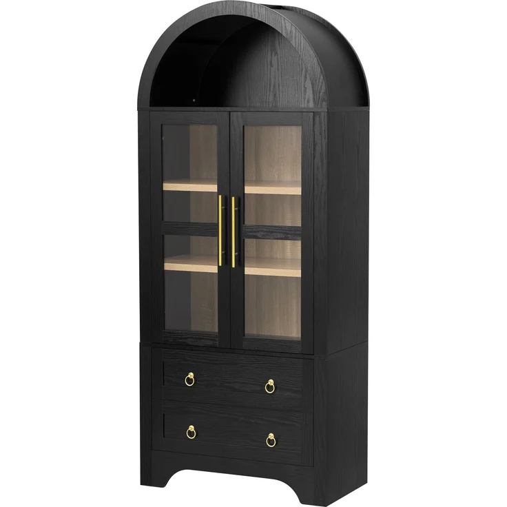 Highboard mit verstellbaren Regalböden und Schubladen, Küchenschrank mit transparentem Glas und großem Stauraum, Ideal für Esszimmer, Wohnzimmer und Küche (Schwarz)--Schwarz--76.2x40x180cm--YOUDENOVA – Bild 6