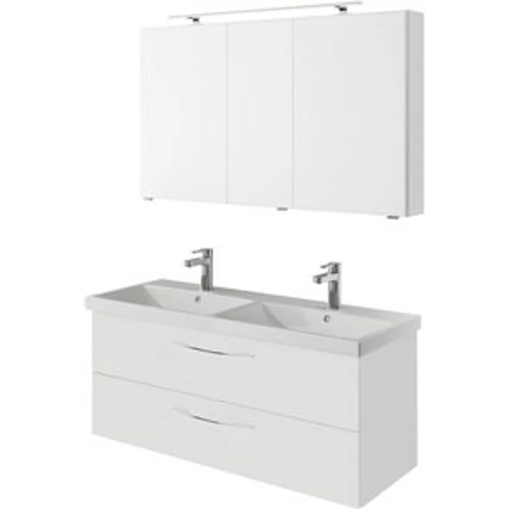 Saphir Badmöbel-Set Serie 4035 2-teilig, Keramik-Doppelwaschtisch mit LED-Spiegelschrank, (Set), Doppel-Waschplatz inkl Türdämpfer, 120 cm breit, 2 Schubladen, 3 Türen – Bild 6