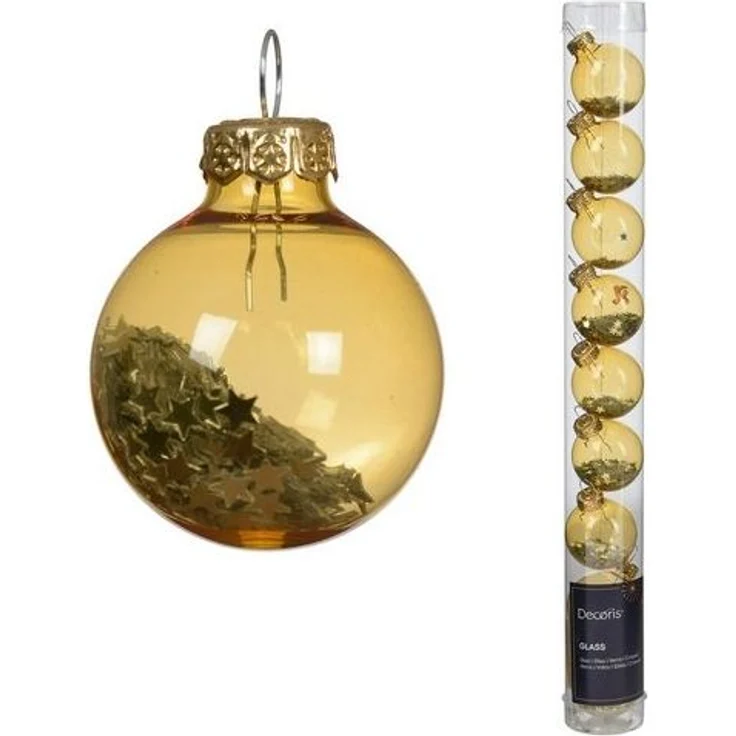 Kaemingk Weihnachtsbaumkugel, Weihnachtskugeln Glas 3cm mit Sternfüllung 9 Stk Hellgold transparent – Bild 4