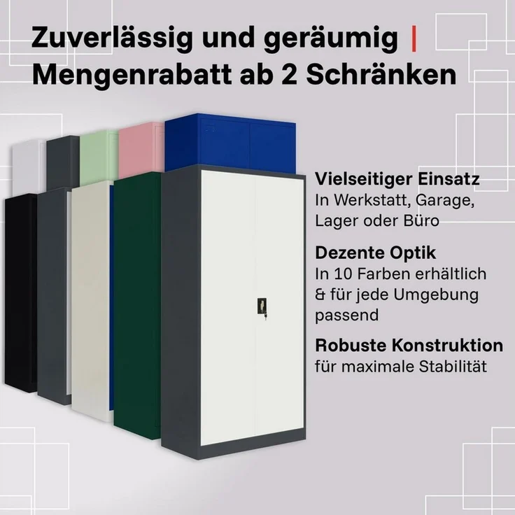 LagerZwei Aktenschrank Stahlschrank 185x90x40 cm (1-St) 3-fach verriegelt, 4 Böden, bis 50 Ordner, Flügeltüren 130° – Bild 4