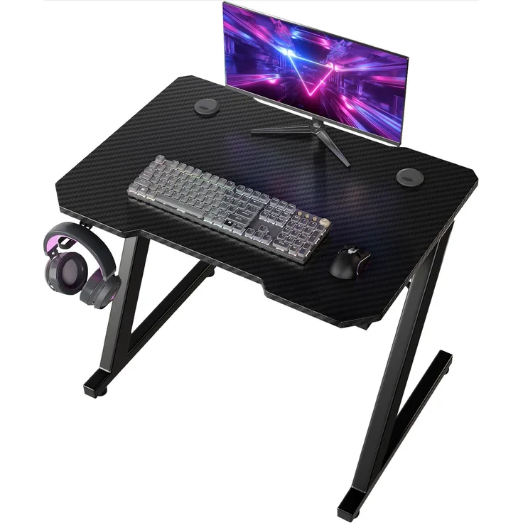 Devoko Gaming Tisch Holzwerkstoff und Metall Schwarz 80 x 52 x 72 cm