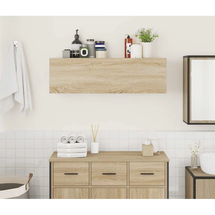 vidaXL Bad-Wandschrank Sonoma-Eiche 100x25x30 cm Holzwerkstoff 860096 – Bild 3