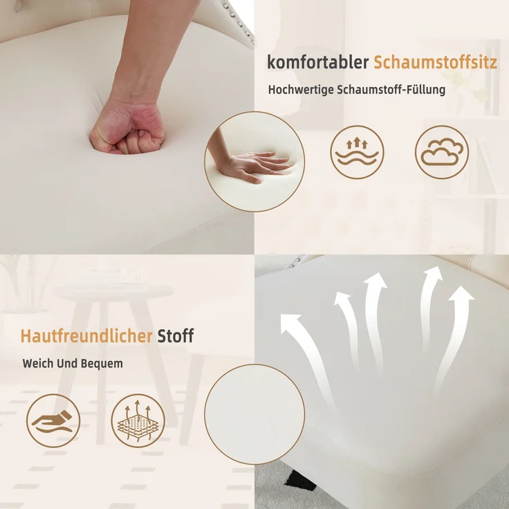 LVHOM Polsterstuhl aus Samt, Esszimmerstühle mit Knopfheftung, ohne Armlehnen, Massivholz Beine, Für Wohnzimmer, Büro & Schlafzimmer, Beige – Bild 4