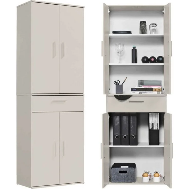 mokebo Mehrzweckschrank Der Praktische (60x180 cm, mit Schublade) Büroschrank, Flurschrank Apothekerschrank, Aktenschrank in Beige Grau – Bild 4