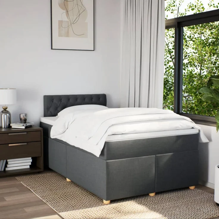 vidaXL Boxspringbett mit Matratze Dunkelgrau 120x200 cm Stoff 3288955 – Bild 4