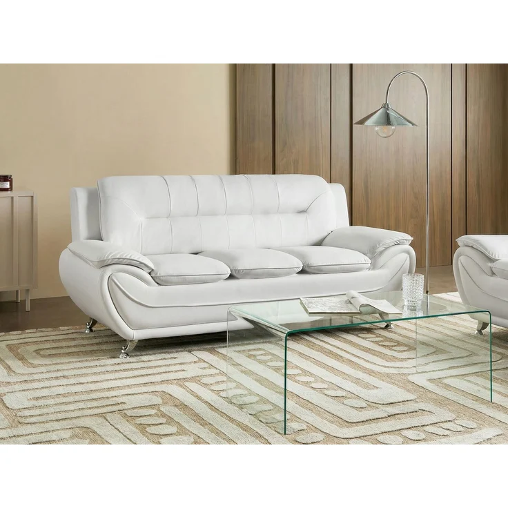 Sofa 3-Sitzer LEIRA Kunstleder Weiß – Bild 3