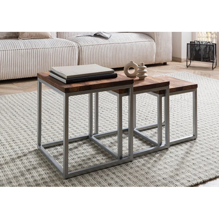 Beistelltisch 3er-Set Sheesham braun geölt LOUNGE COLLECTION #02 – Bild 9