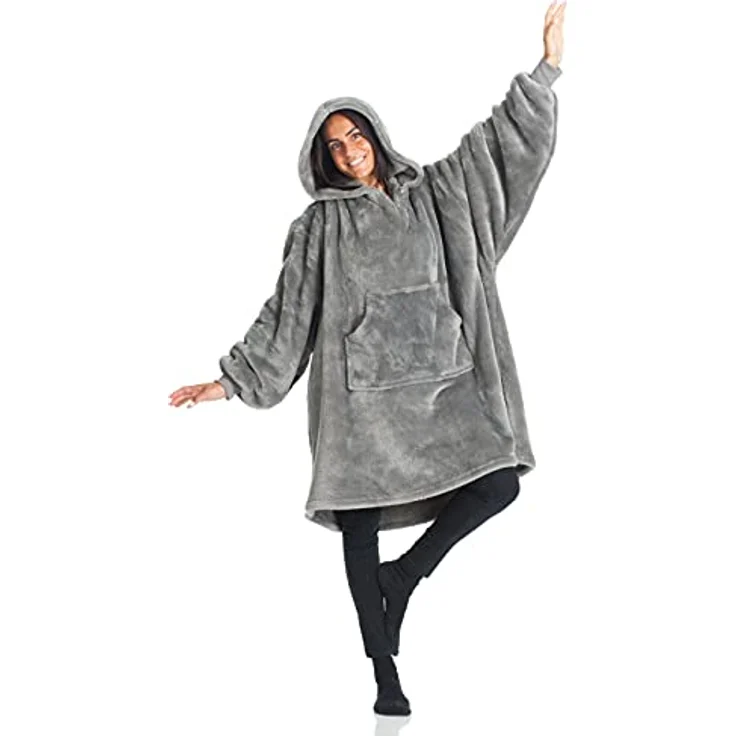Hoodie Decke mit Ärmeln Deckenpullover Fluffy | Tragbare Decke zum Anziehen, Geschenke für Frauen Damen, Warm Kuschelpullover Erwachsene weich Ärmeldecke 90x95 cm – Bild 3