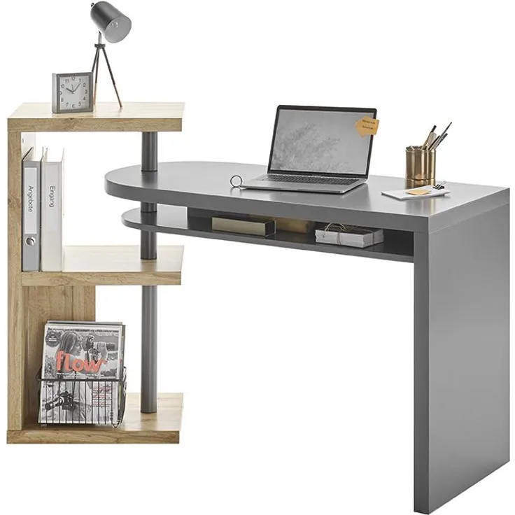 Schreibtisch "Moura I" aus Holzwerkstoff in Eiche Nachbildung/grau matt, Abmessungen (BxHxT) 145x94x50 cm