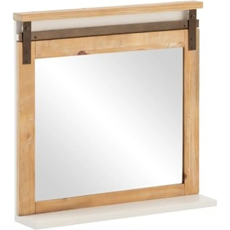 Rustikaler Capera Spiegel 70x70cm Massivholz weiß braun mit Ablage Wandspiegel für Bad | massivum – Bild 1