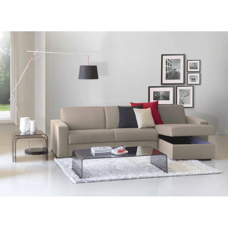 Dmora Sofa mit Halbinsel Azechiele, Ecksofa, Halbinsel mit umkehrbarem Stauraum, schmale Armlehnen, 100 % Made in Italy, 260 x 95 x 90 cm, Taupe – Bild 4