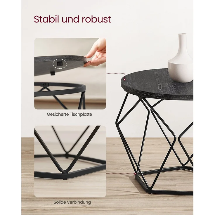Vasagle Couchtisch 2er Set mit abnehmbarer Tischplatte, Holz/Stahl schwarz, Ø50 und Ø40 cm – Bild 4