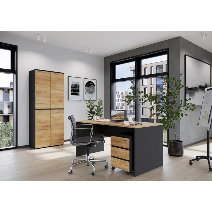 Germania Rollcontainer 4264-549 GW-Lissabon, in Graphit/Eiche, griffloses Design, 41 x 60 x 50 cm (BxHxT) – Bild 10