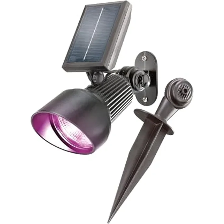 esotec LED Gartenstrahler Aluminium Solarstrahler Spotlight Wand+Boden multicolor outdoor 102134, Tagsüber lädt das Solarmodul den integrierten Akku auf. Bei Dämmerung schalten sich die Solarlampen für außen automatisch ein, LED fest integriert, 6000K ...
