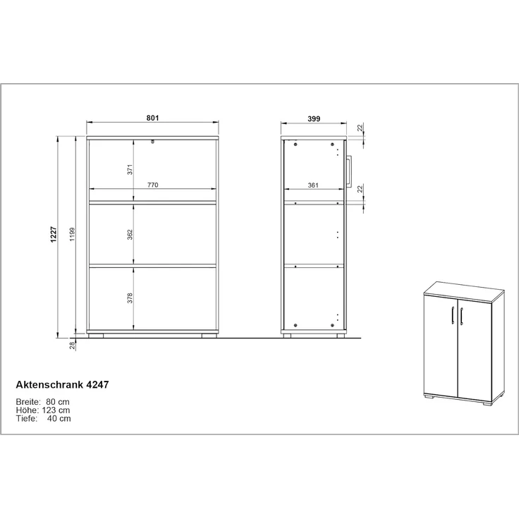 Germania Aktenschrank 4247-559 GW-Profi, in Weiß/Grandson-Eiche-Nb, mit Metallgriffen, 80 x 123 x 40 cm (BxHxT) – Bild 3