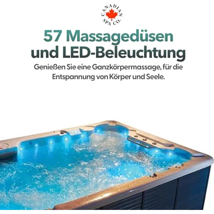 Canadian Spa Company Alberta SF 7-Personen Whirlpool mit 57 Hydromassagedüsen, LED-Stimmungsbeleuchtung und Bluetooth Audiosystem, selbstreinigend – Bild 8