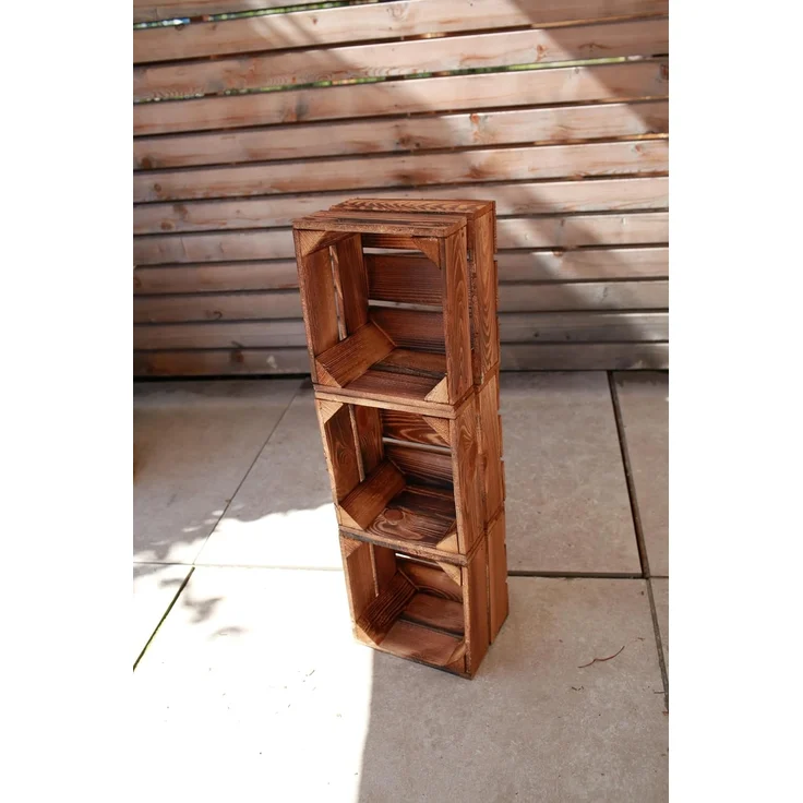 Obstkiste Holzkiste Weinkiste Box Dekokiste Kisten 22x20,5x15cm 3x Geflammt – Bild 2