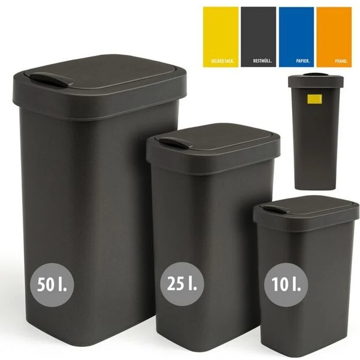 Hausfelder Mülleimer Abfalleimer 3er Set, 50l, 25l,10l, 3 Mülleimer mit Klappschwingdeckel, Made in Germany, mit Klapp- und Schwingdeckel, robuste Konstruktion – Bild 4