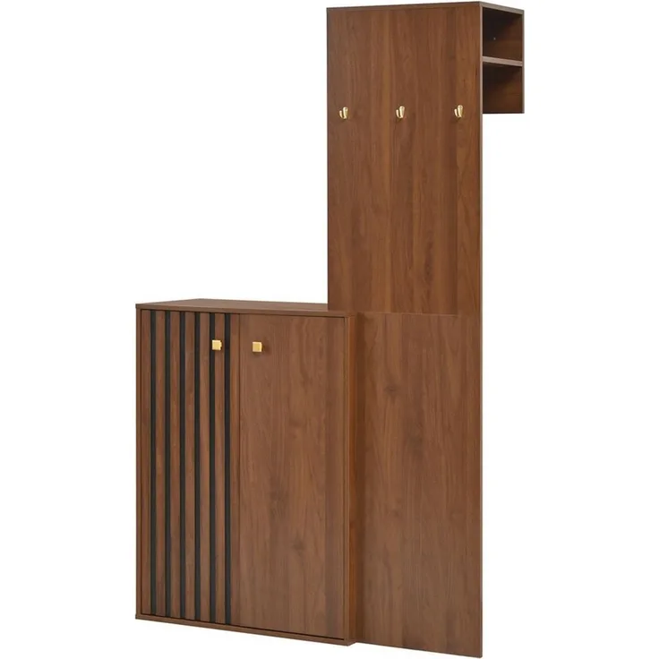 Yorbay Garderoben-Set 2-ST mit Stauraum, 115cm Breit Flurgarderobe mit Haken&Kleiderstange, Kompaktgarderobe (Schuhschrank+Flurgarderobe), Vintage Braun