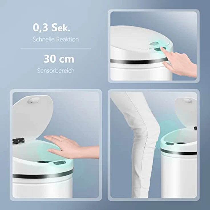 Ribelli Edelstahl Mülleimer 50 Liter - Abfalleimer mit Sensor - automatisches Öffnen und Schließen - Klemmring für Müllbeutel - Abnehmbarer Deckel - mit LED-Funktionsanzeige (Weiß) – Bild 2