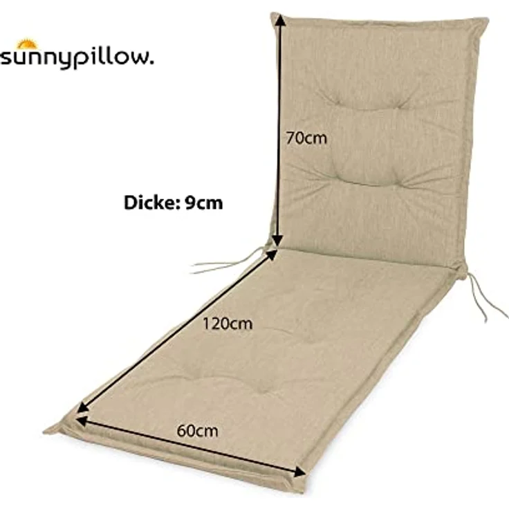sunnypillow Liegenauflage für Gartenliege, Polyester creme, 190 x 60 x 9 cm – Bild 4