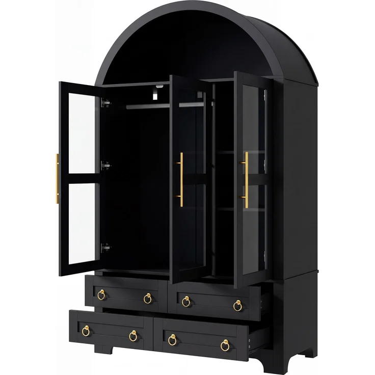 Kleiderschrank 110x50x186 cm in Schwarz mit 3 Glastüren, 4 Schubladen und App-LED – Bild 8