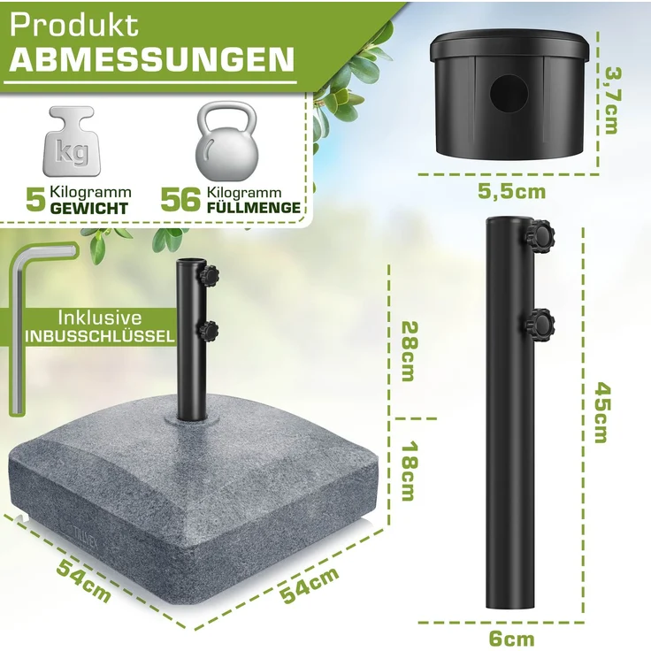 tillvex® Sonnenschirmständer PAVERA mit Rollen & Bremsen Granit-Optik | Schirmständer befüllbar 37 Liter / 56 kg | Schirmgewicht Sonnenschirm & Marktschirm Ø 1,8-3,7m | Ampelschirmständer wetterfest – Bild 3