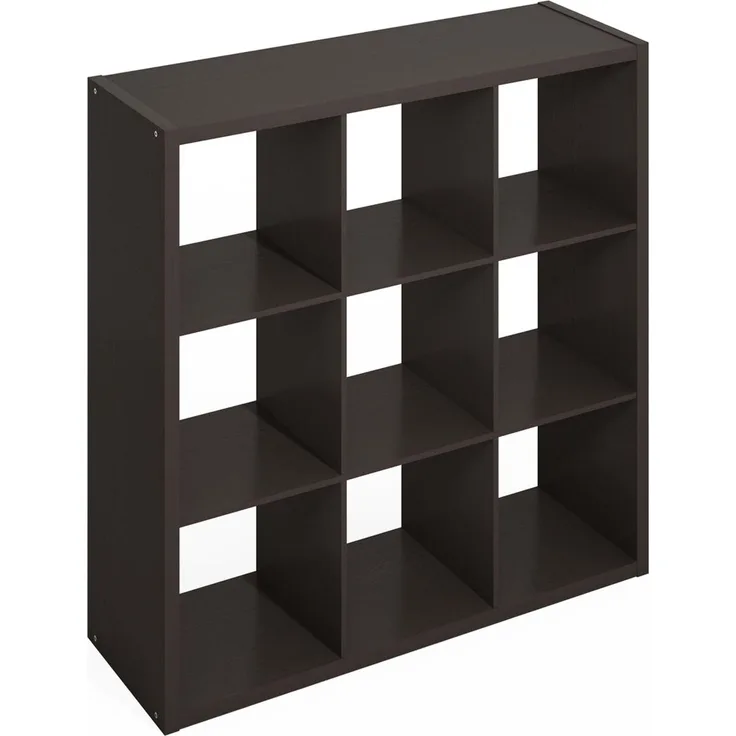 Furinno Simple Würfel-Aufbewahrungsorganizer, 9-Würfel Display-Regal, offenes Rückseitenregal, Aufbewahrungsregale, extra Dickes Gestell, Dunkle Eiche