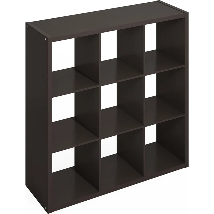 Furinno Simple Würfel-Aufbewahrungsorganizer, 9-Würfel Display-Regal, offenes Rückseitenregal, Aufbewahrungsregale, extra Dickes Gestell, Dunkle Eiche
