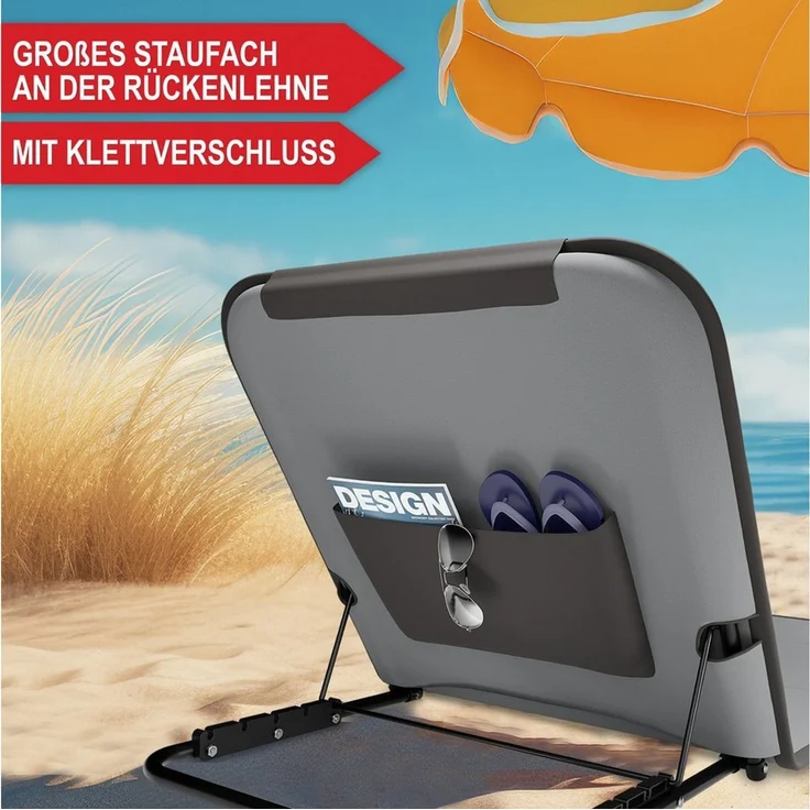 Onbest Campingliege Strandliege klappbar mit Nackenkissen Tragetasche, Stahlgestell, verstellbare Rückenlehne – Bild 2