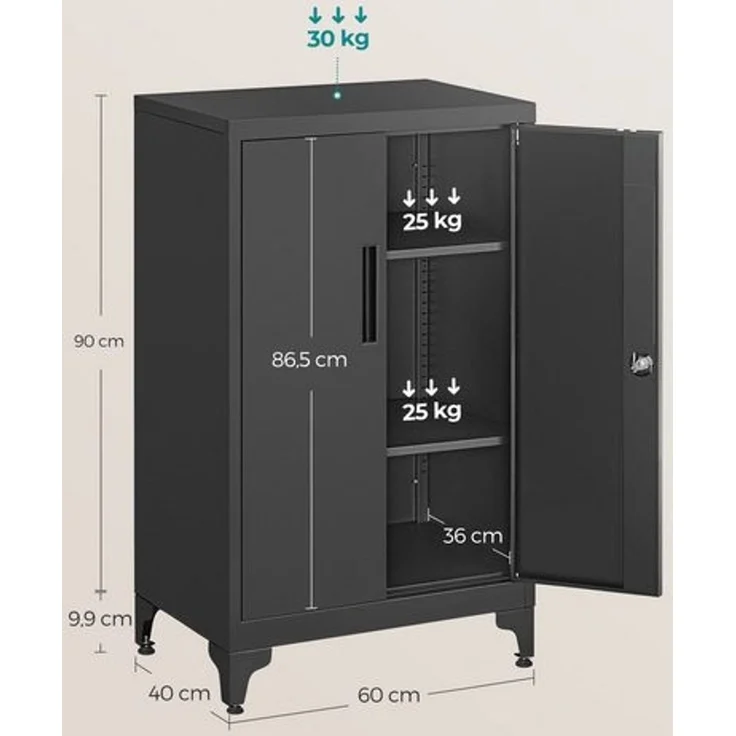 Songmics Aktenschrank, Mehrzweckschrank, Büroschrank mit 2 Türen, Schrank abschließbar, Stahl, tintenschwarz, 40 x 60 x 90 cm – Bild 5