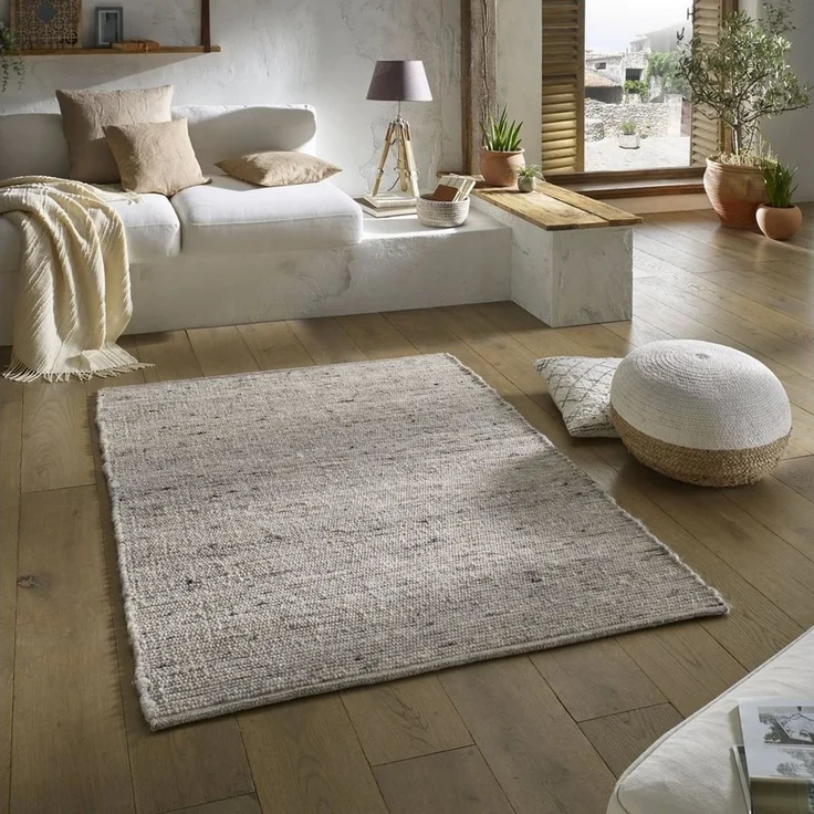 TaraCarpet Wollteppich TaraCarpet Handwebteppich Malmoe, rechteckig, Höhe: 10 mm, Schurwolle Webteppich h.grau meliert Wohnzimmer Schlafzimmer 070x240 – Bild 1