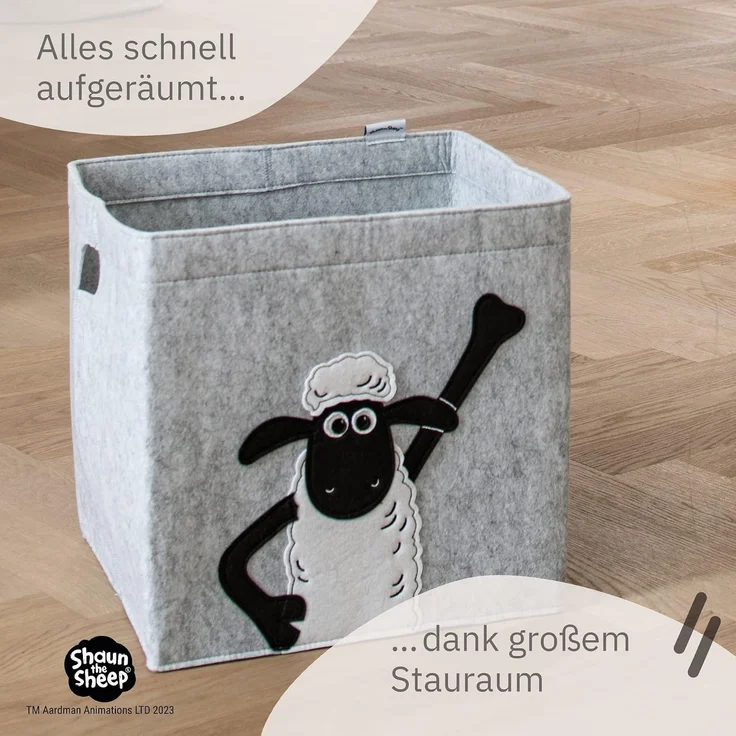 LIFENEY meets Shaun das Schaf Aufbewahrungsbox für Kinder - Filz-Box mit dem kultigen Schaf zum Verstauen von Spielzeug - 30 x 30 x 30 cm passend für klassische Würfelregale – Bild 5