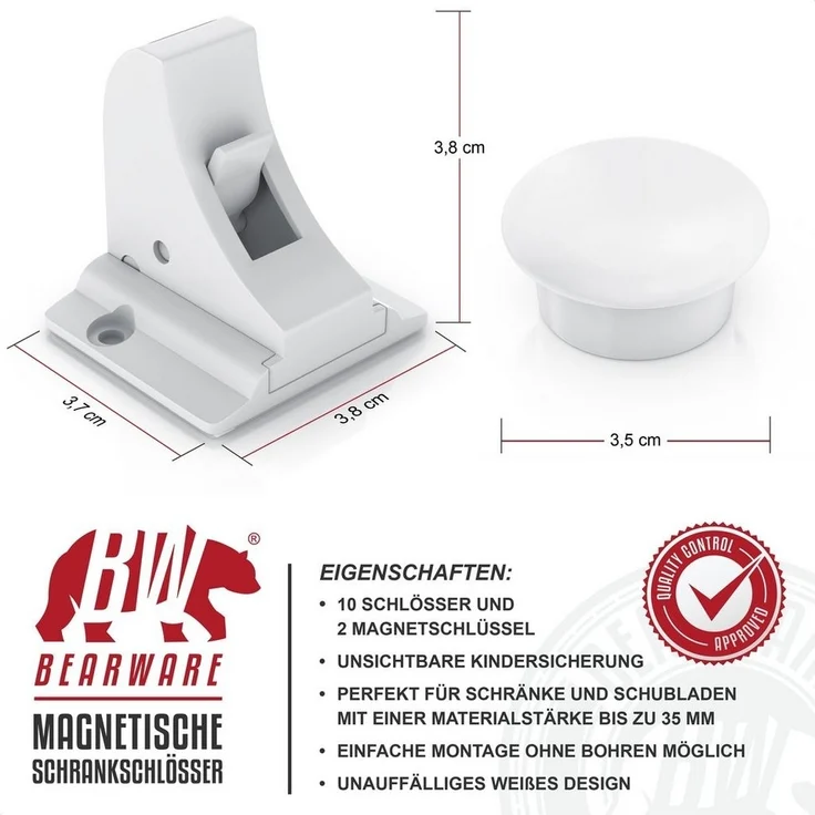 BEARWARE Kindersicherung Babysicherung Schrankschloss, Schranksicherung magnetisch 10 Schlösser, Magnet Schloss für Schrank und Schubladen, Bohren ohne Werkzeug – Bild 3
