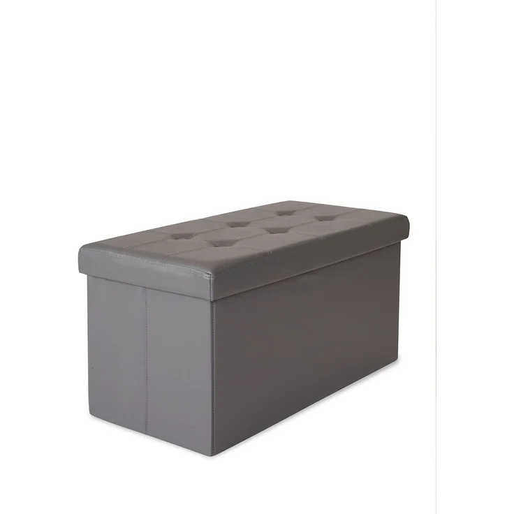 dibea Sitzbank faltbar, stabil & komfortabel, mit großem Stauraum (80 L), Kunstlederbezug & gepolsterter Sitzfläche, 76x38x38 cm, grau – Bild 2