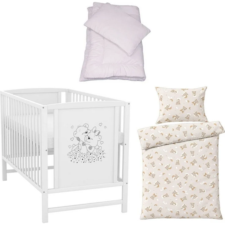 Baby-Delux Komplettbett Babybett Mia Komplettset, 7-tlg, Kinderbett 60x120 cm weiß, Bettset verschiedene Designs – Bild 1